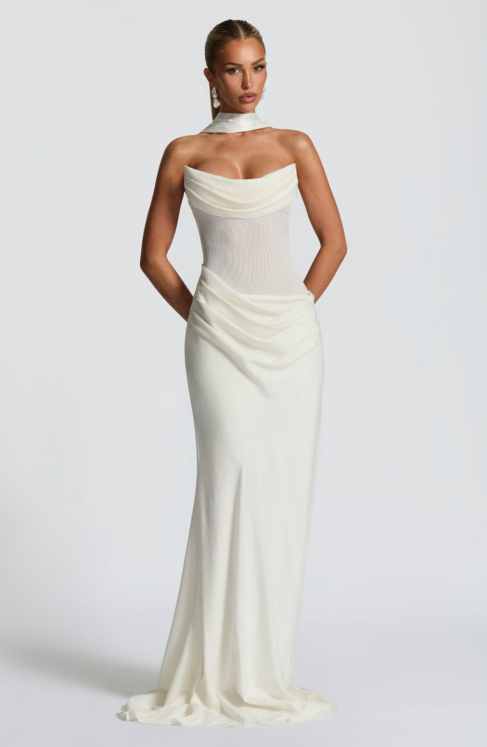 Strapless Cowl Neck Maxi Dress Cupro – Liora - Hadassha