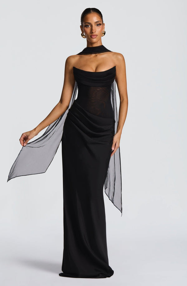 Strapless Cowl Neck Maxi Dress Cupro – Liora - Hadassha