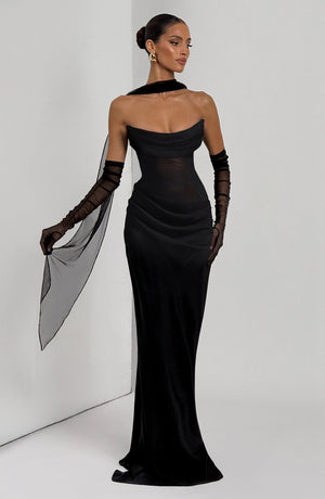 Strapless Cowl Neck Maxi Dress Cupro – Liora - Hadassha