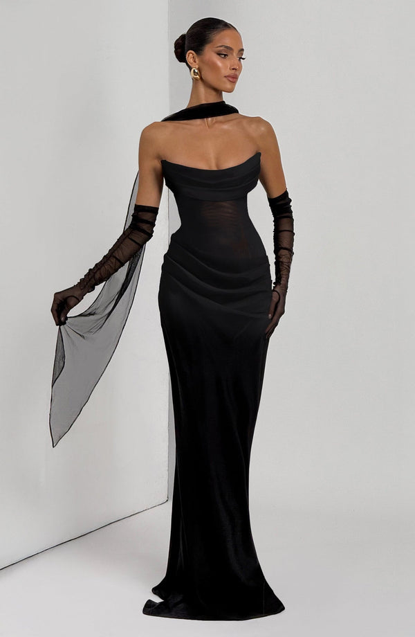 Strapless Cowl Neck Maxi Dress Cupro – Liora - Hadassha