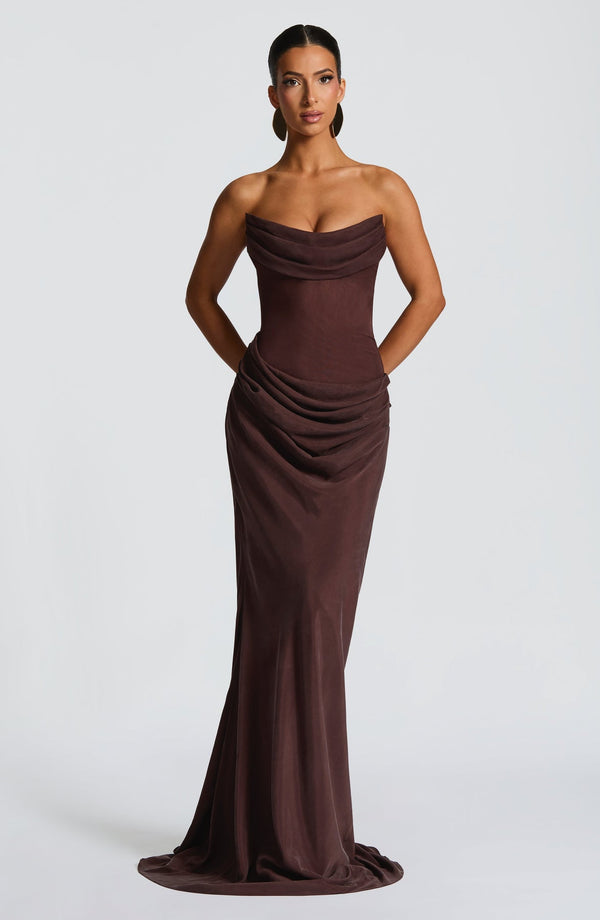 Strapless Cowl Neck Maxi Dress Cupro – Liora - Hadassha