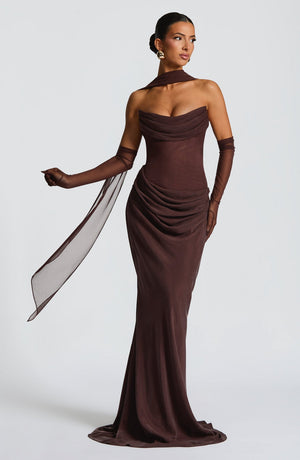 Strapless Cowl Neck Maxi Dress Cupro – Liora - Hadassha
