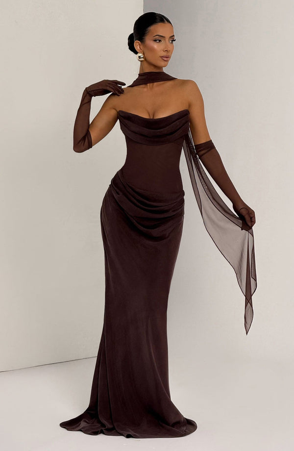 Strapless Cowl Neck Maxi Dress Cupro – Liora - Hadassha