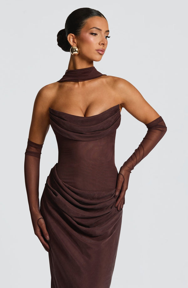Strapless Cowl Neck Maxi Dress Cupro – Liora - Hadassha