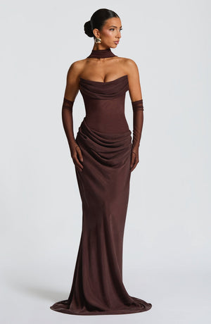 Strapless Cowl Neck Maxi Dress Cupro – Liora - Hadassha