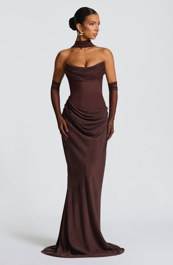 Strapless Cowl Neck Maxi Dress Cupro – Liora - Hadassha