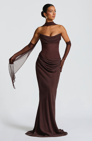 Strapless Cowl Neck Maxi Dress Cupro – Liora - Hadassha