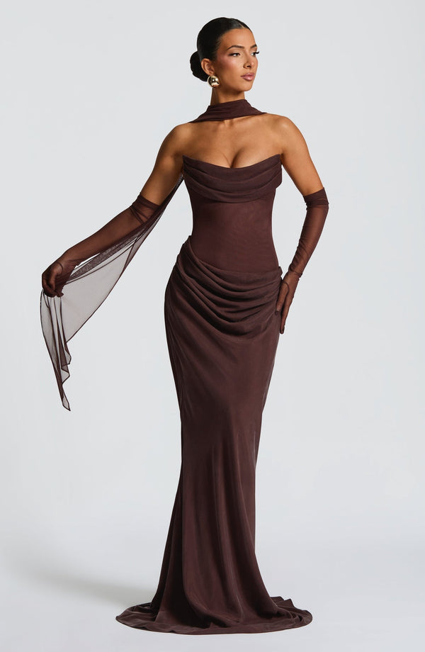 Strapless Cowl Neck Maxi Dress Cupro – Liora - Hadassha