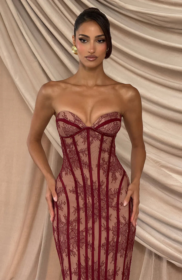 Strapless Lace Maxi Dress Shaping Bodice – Sienna - Hadassha