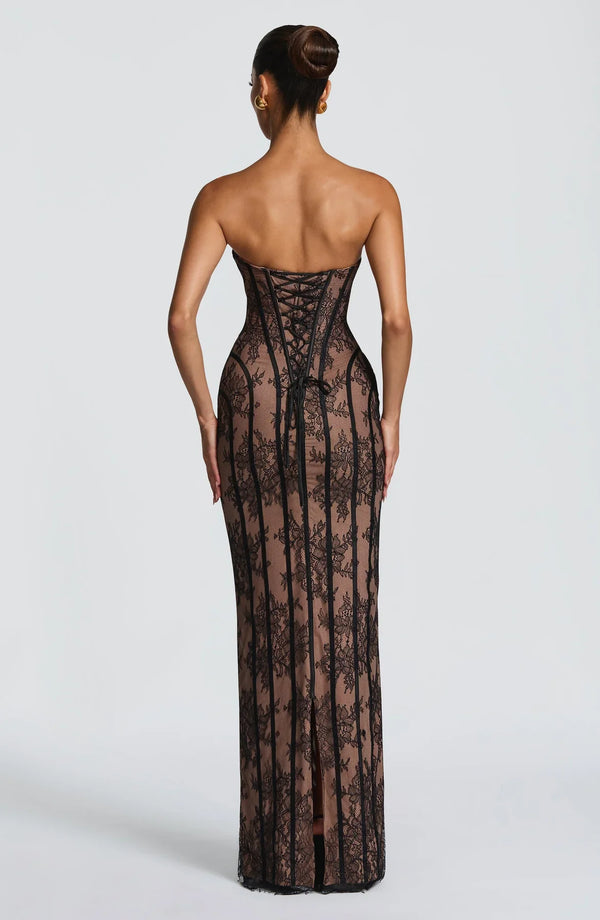Strapless Lace Maxi Dress Shaping Bodice – Sienna - Hadassha