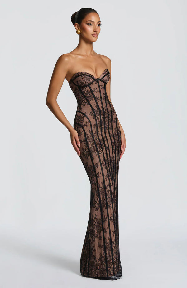 Strapless Lace Maxi Dress Shaping Bodice – Sienna - Hadassha