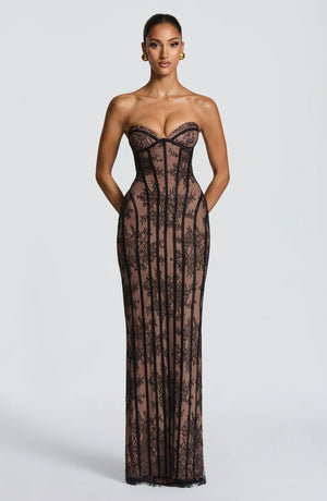 Strapless Lace Maxi Dress Shaping Bodice – Sienna - Hadassha