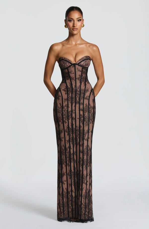 Strapless Lace Maxi Dress Shaping Bodice – Sienna - Hadassha