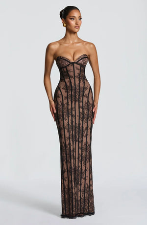 Strapless Lace Maxi Dress Shaping Bodice – Sienna - Hadassha