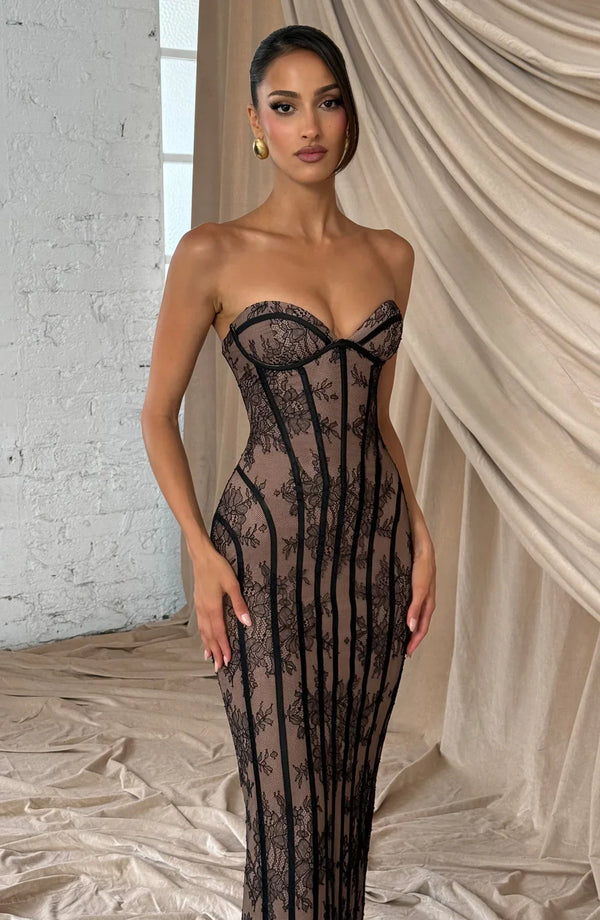 Strapless Lace Maxi Dress Shaping Bodice – Sienna - Hadassha