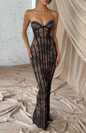 Strapless Lace Maxi Dress Shaping Bodice – Sienna - Hadassha