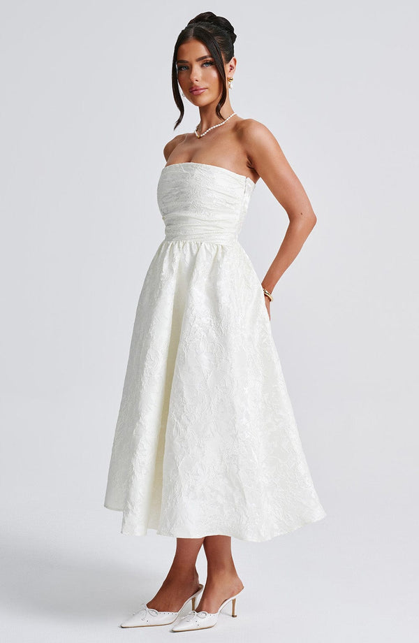 Strapless Midi Dress Draped Waist – Brielle - Hadassha