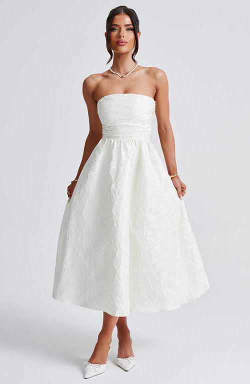 Strapless Midi Dress Draped Waist – Brielle - Hadassha