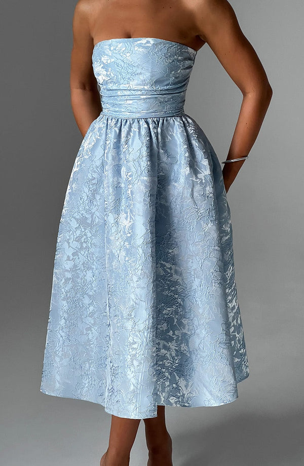 Strapless Midi Dress Draped Waist – Brielle - Hadassha