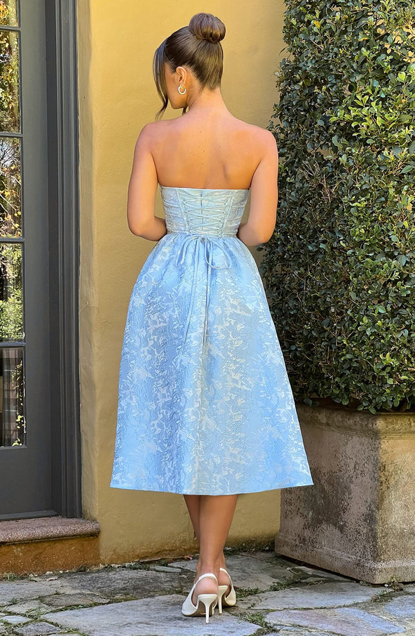 Strapless Midi Dress Draped Waist – Brielle - Hadassha