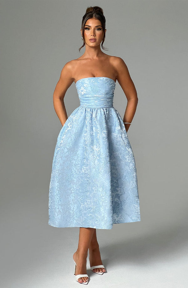 Strapless Midi Dress Draped Waist – Brielle - Hadassha