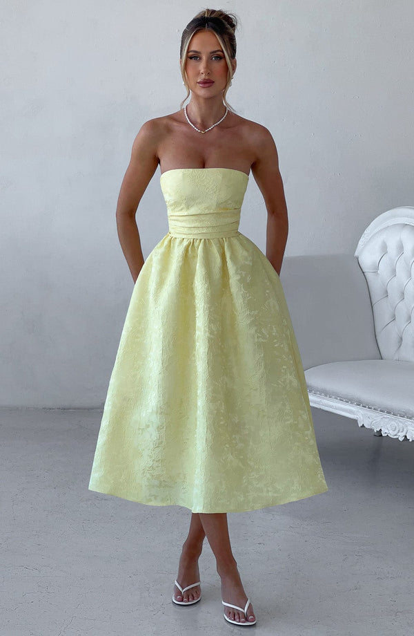 Strapless Midi Dress Draped Waist – Brielle - Hadassha