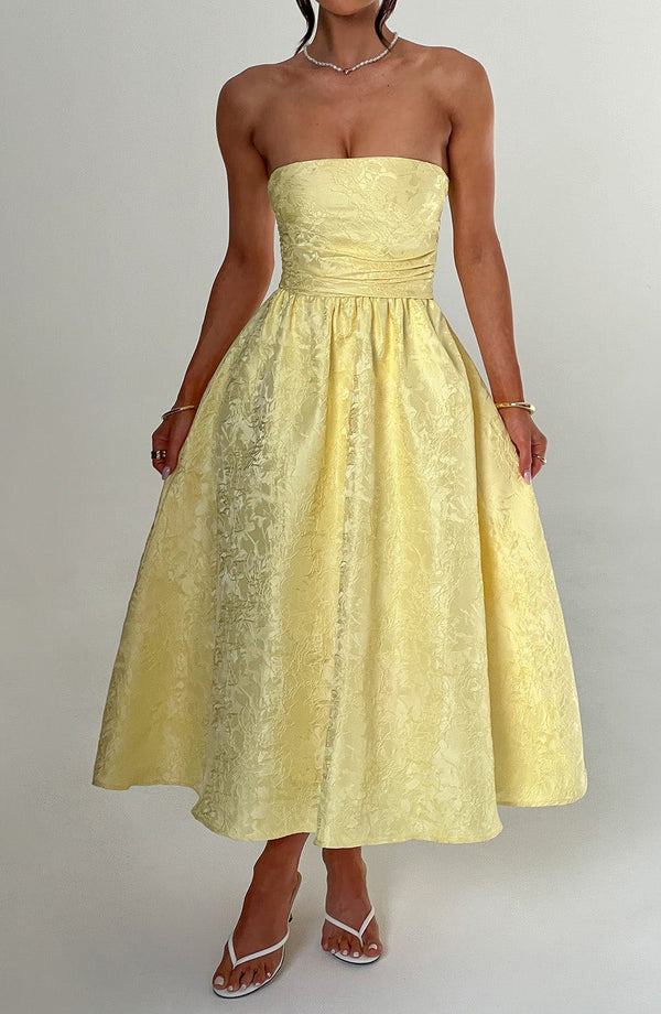Strapless Midi Dress Draped Waist – Brielle - Hadassha