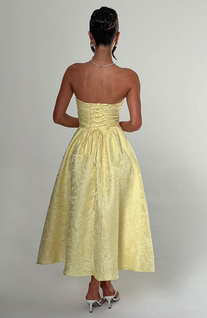 Strapless Midi Dress Draped Waist – Brielle - Hadassha