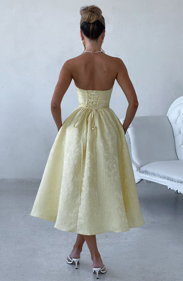 Strapless Midi Dress Draped Waist – Brielle - Hadassha