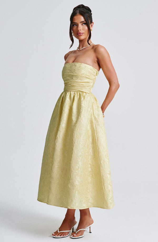 Strapless Midi Dress Draped Waist – Brielle - Hadassha