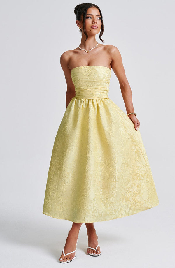 Strapless Midi Dress Draped Waist – Brielle - Hadassha