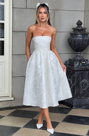 Strapless Midi Dress Draped Waist – Brielle - Hadassha