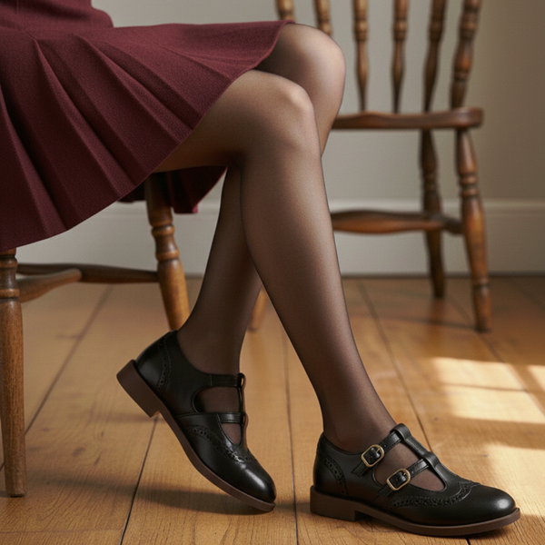 T-Bar Mary Jane Flats Cushioned Insole – Marjorie - Hadassha