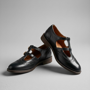 T-Bar Mary Jane Flats Cushioned Insole – Marjorie - Black - Hadassha