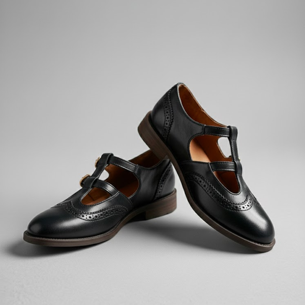 T-Bar Mary Jane Flats Cushioned Insole – Marjorie - Black - Hadassha