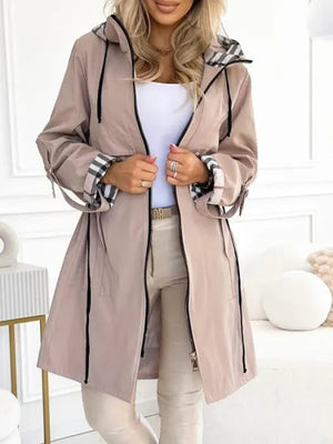 Zip Coat Waterproof Windproof Tailored Hooded – Etta - Beige - Hadassha
