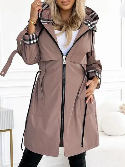 Zip Coat Waterproof Windproof Tailored Hooded – Etta - Brown - Hadassha